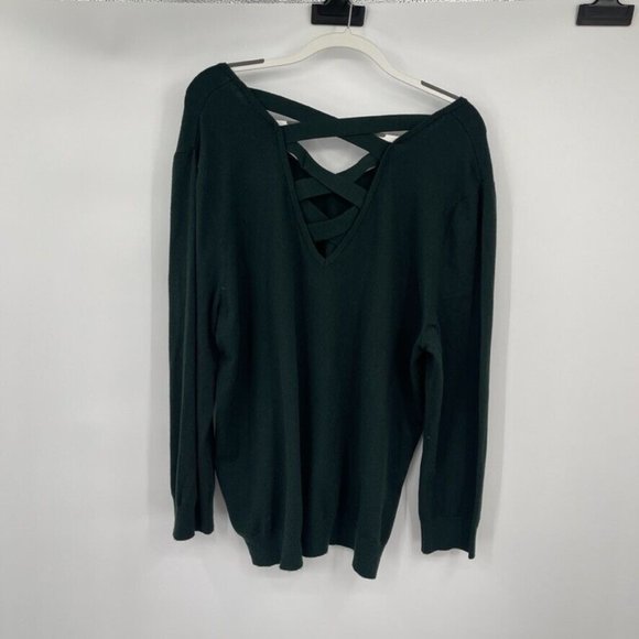 Love Ella Women's Dark green V-Neck Sweater - Picture 2 of 8